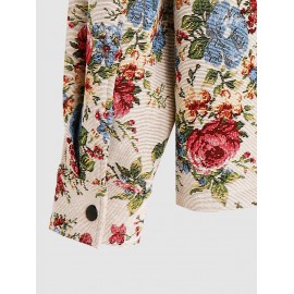 Men's Fashion Flower Jacquard Zip Up Pocket Turn Down Collar Long Sleeve Jacket